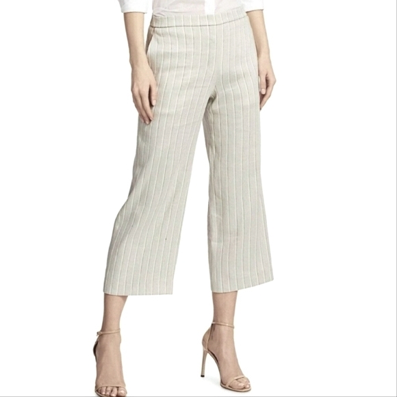 Theory Wide Leg Pull-on Striped Crop Pants Size Large - Picture 1 of 6